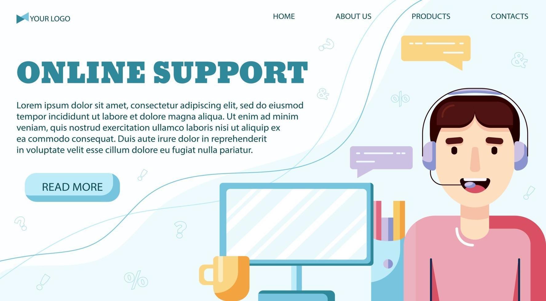 Concept of call center or online support banner template vector