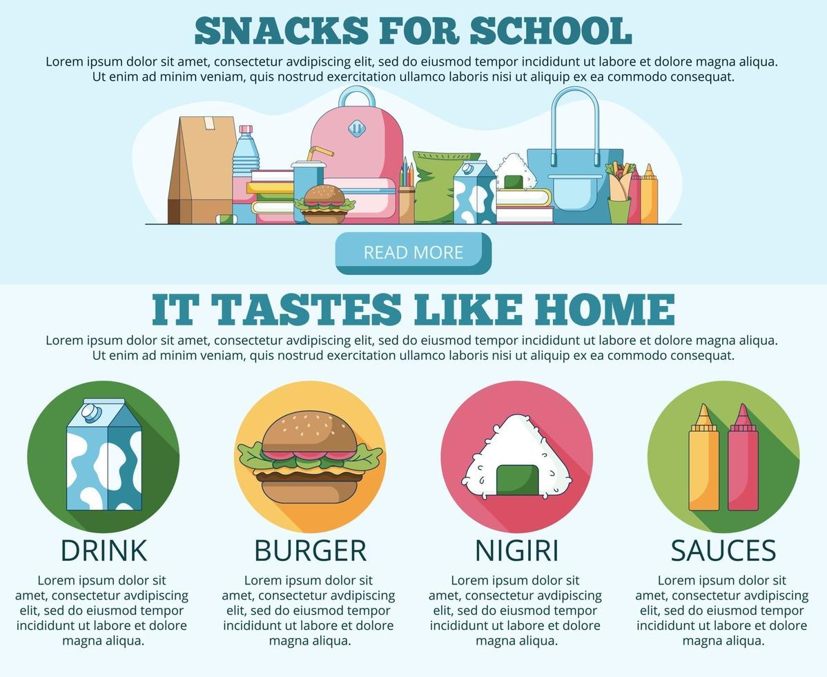 Vector Illustration of snacks for school Website Banner