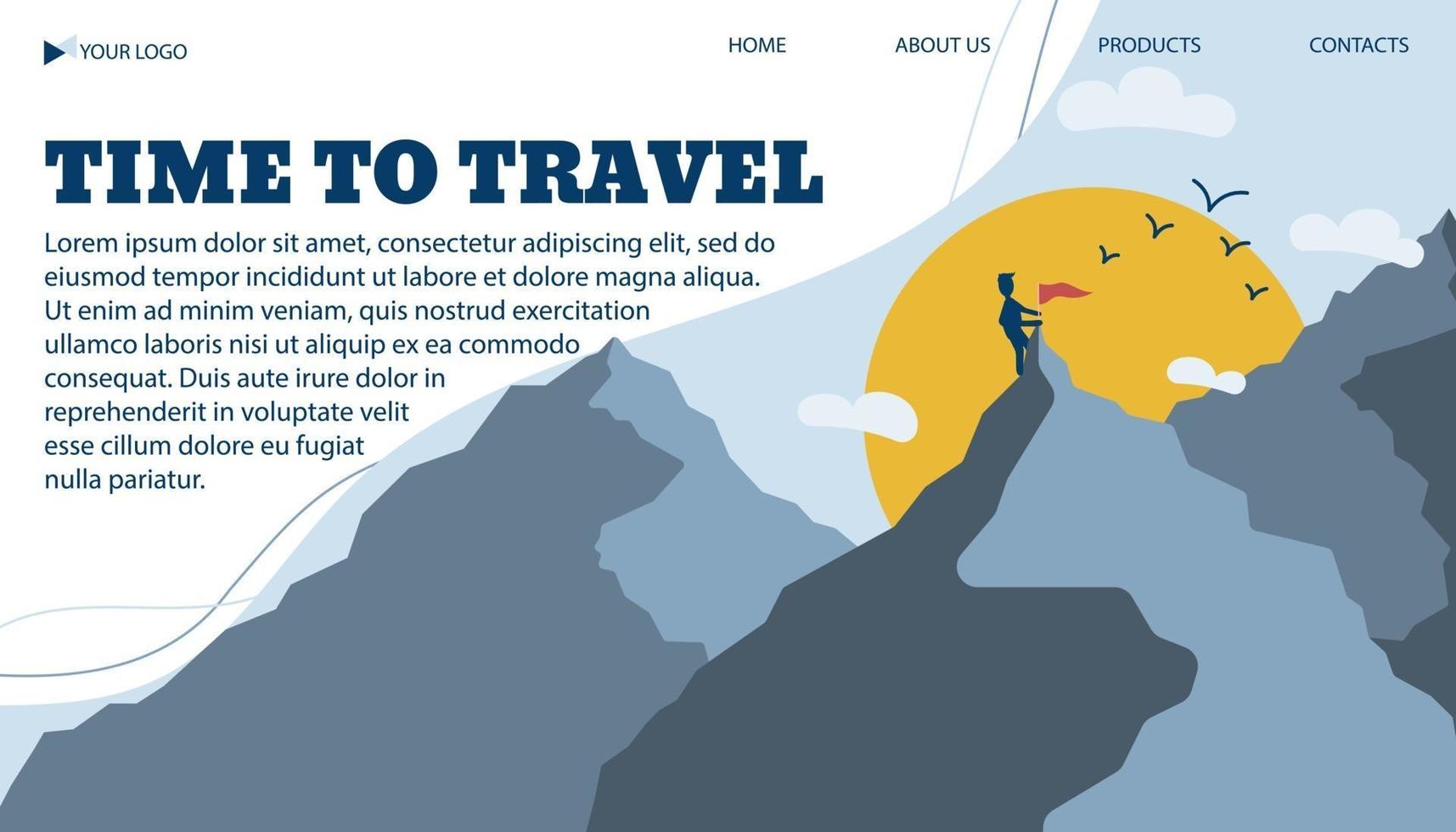 plantilla de banner de ilustración vectorial para viajar ligero a las montañas vector