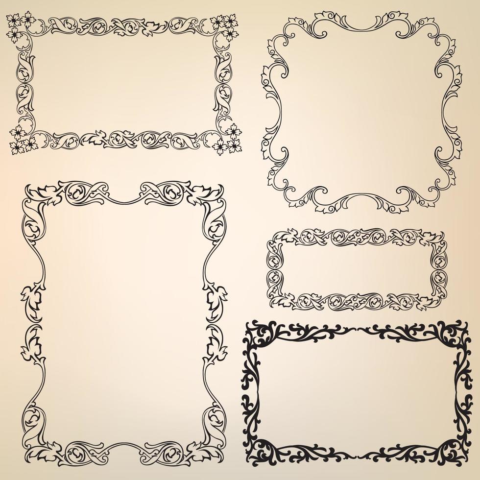 Page decor element set. Decorative frame floral line vignette border vector