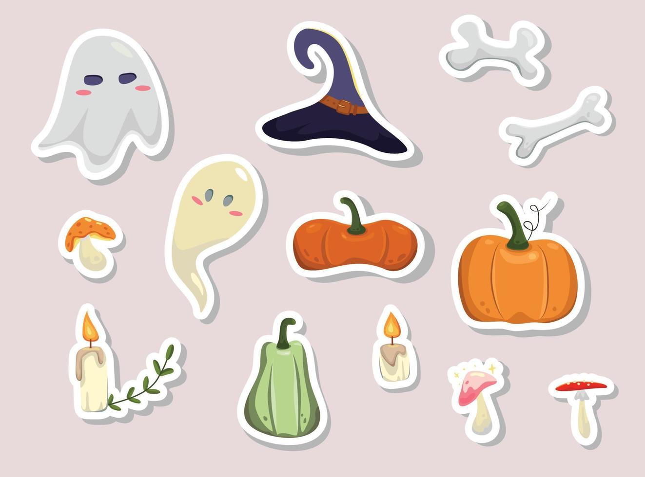 colección de vectores de elementos temáticos de halloween, pegatinas, iconos.