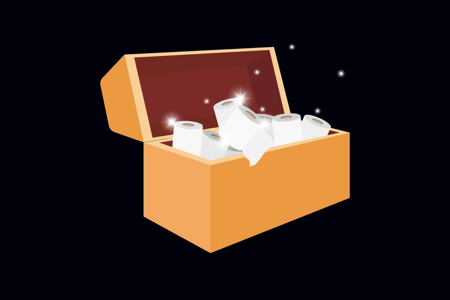vector graphic of open treasure chest with shinny toilet paper rolls.