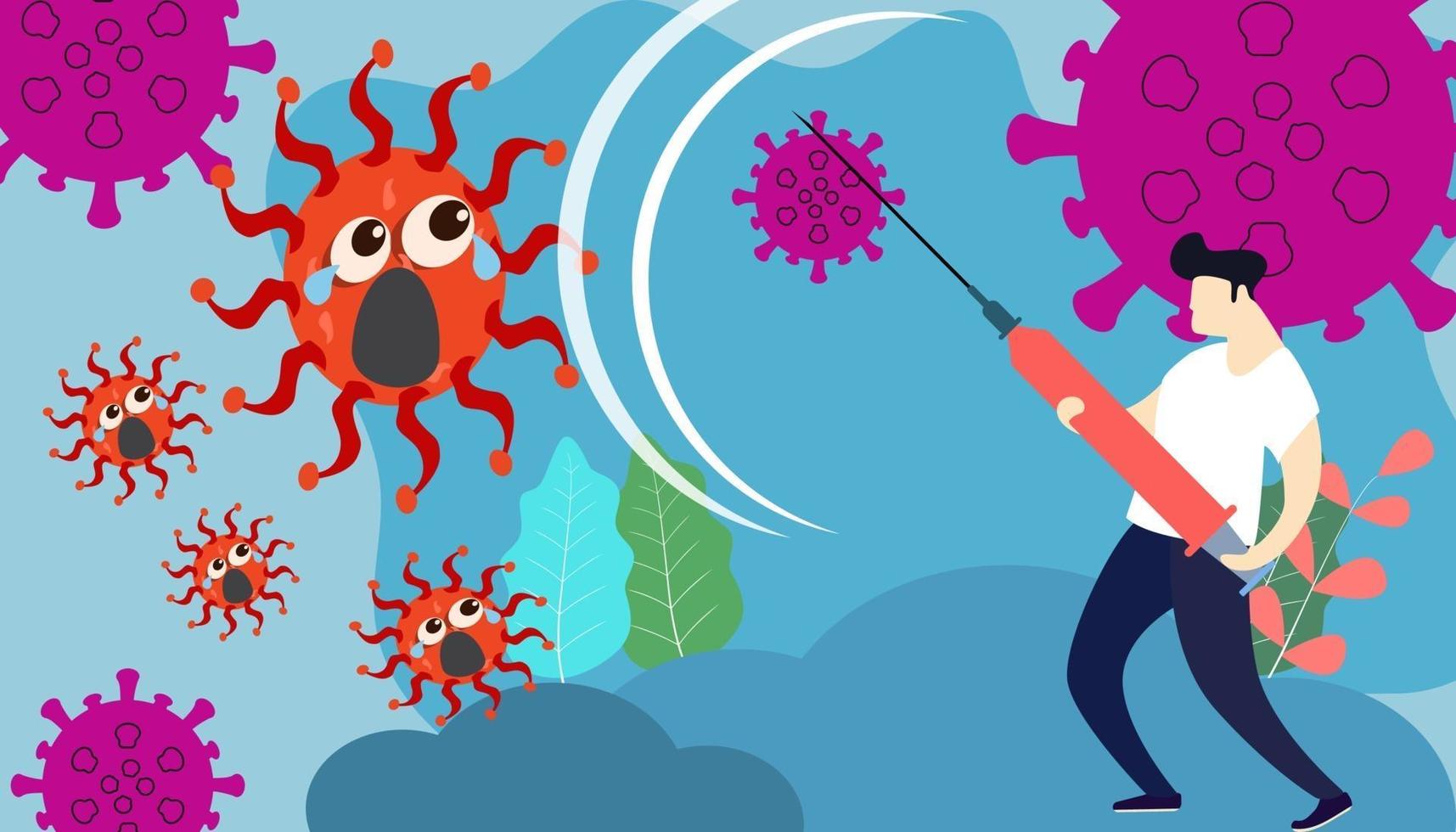 People fighting with virus concept. Vector Fight virus.