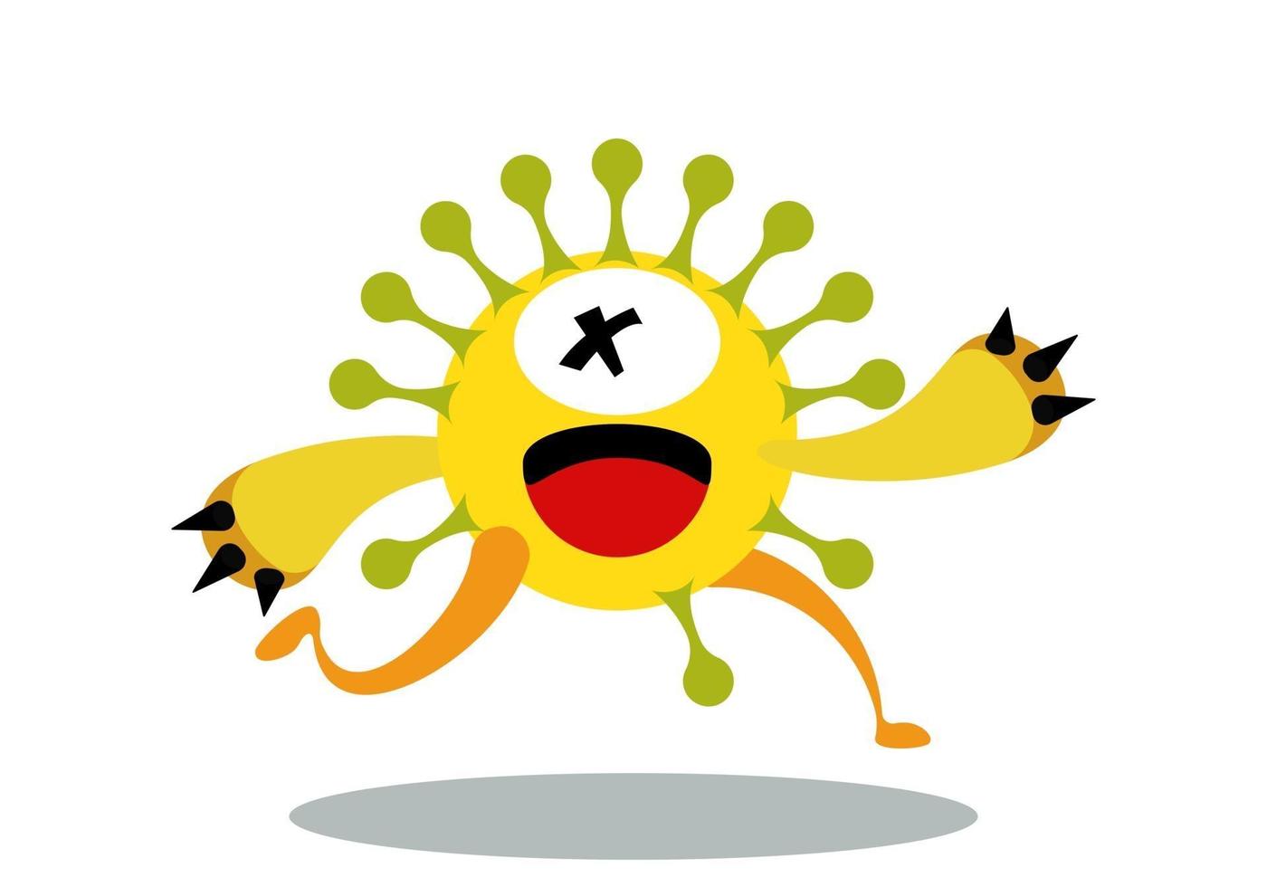green cute bacteria character running. vector