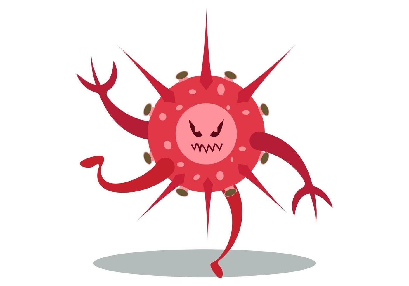 red cute bacteria character running. vector