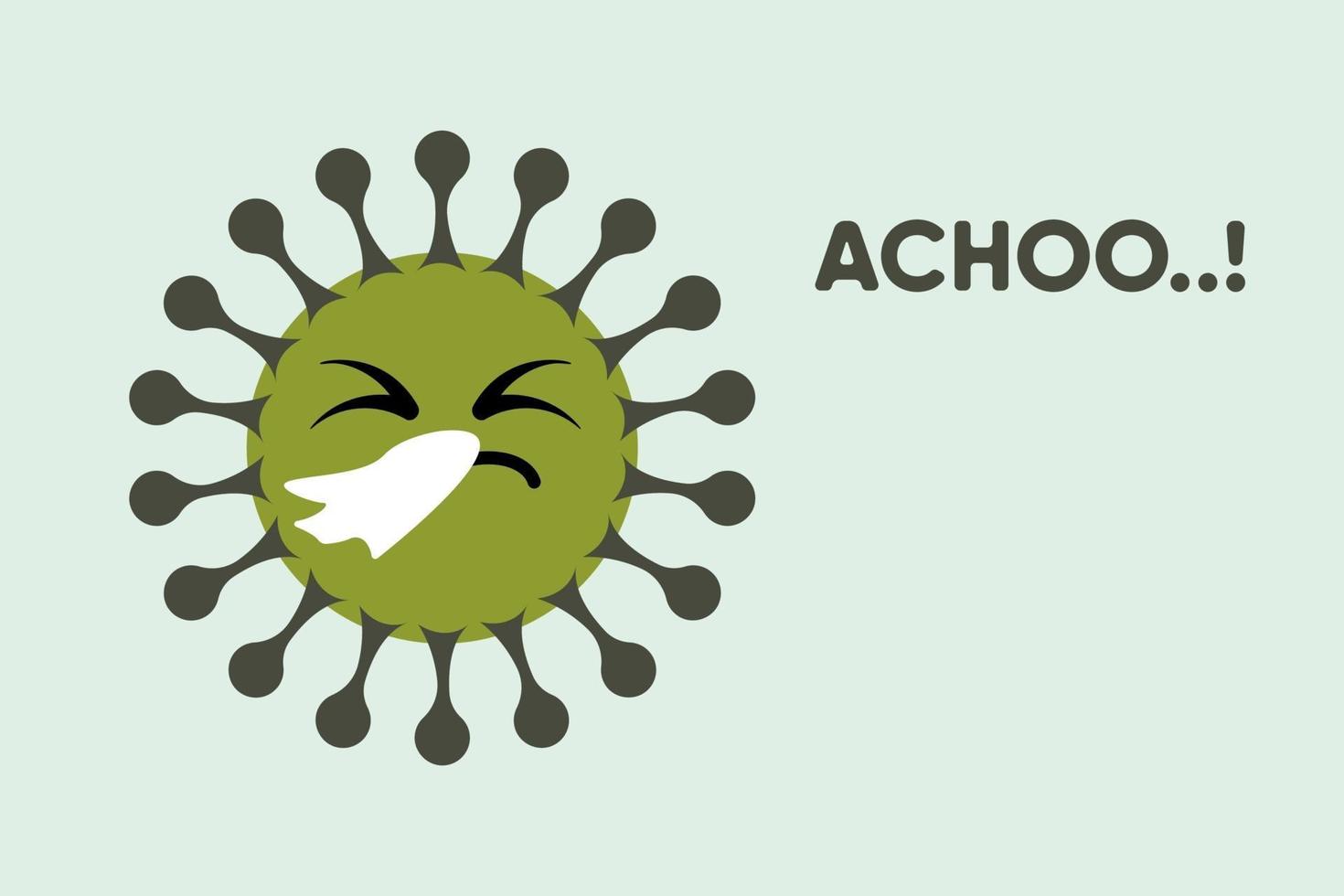 cute bacteria says achoo isolated on white background. Sneezing face. vector