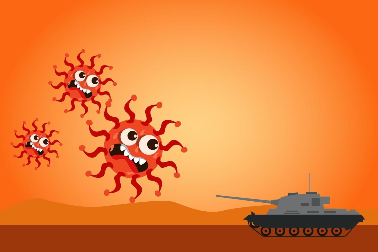 tanque del ejército luchando con el concepto de virus. ilustración plana. vector