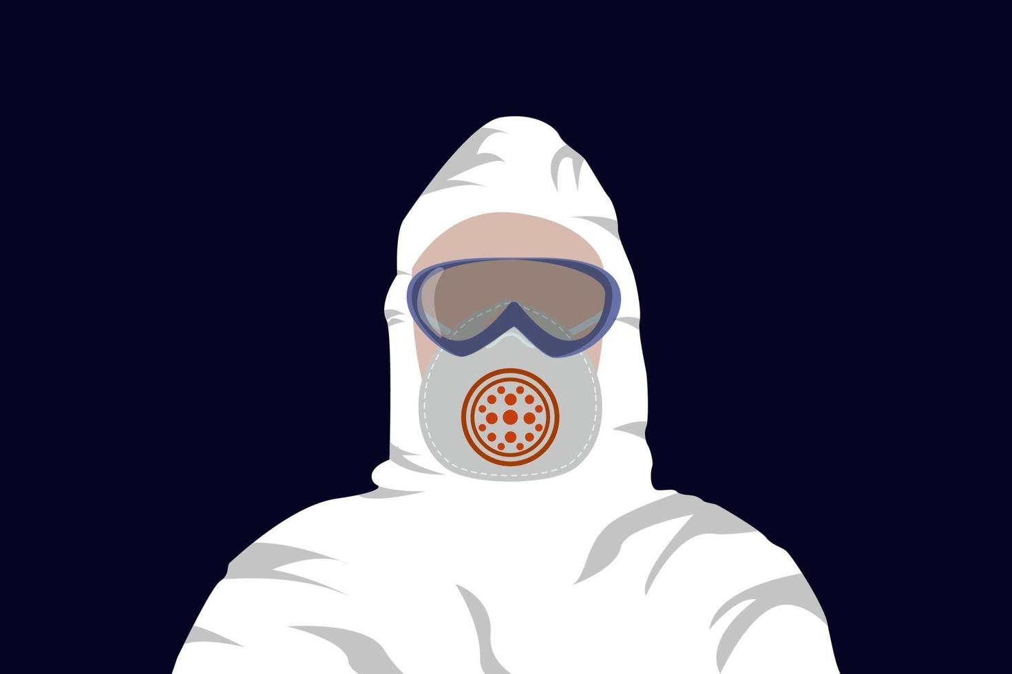 image man in protective hazmat suit isolated on dark blue background. vector