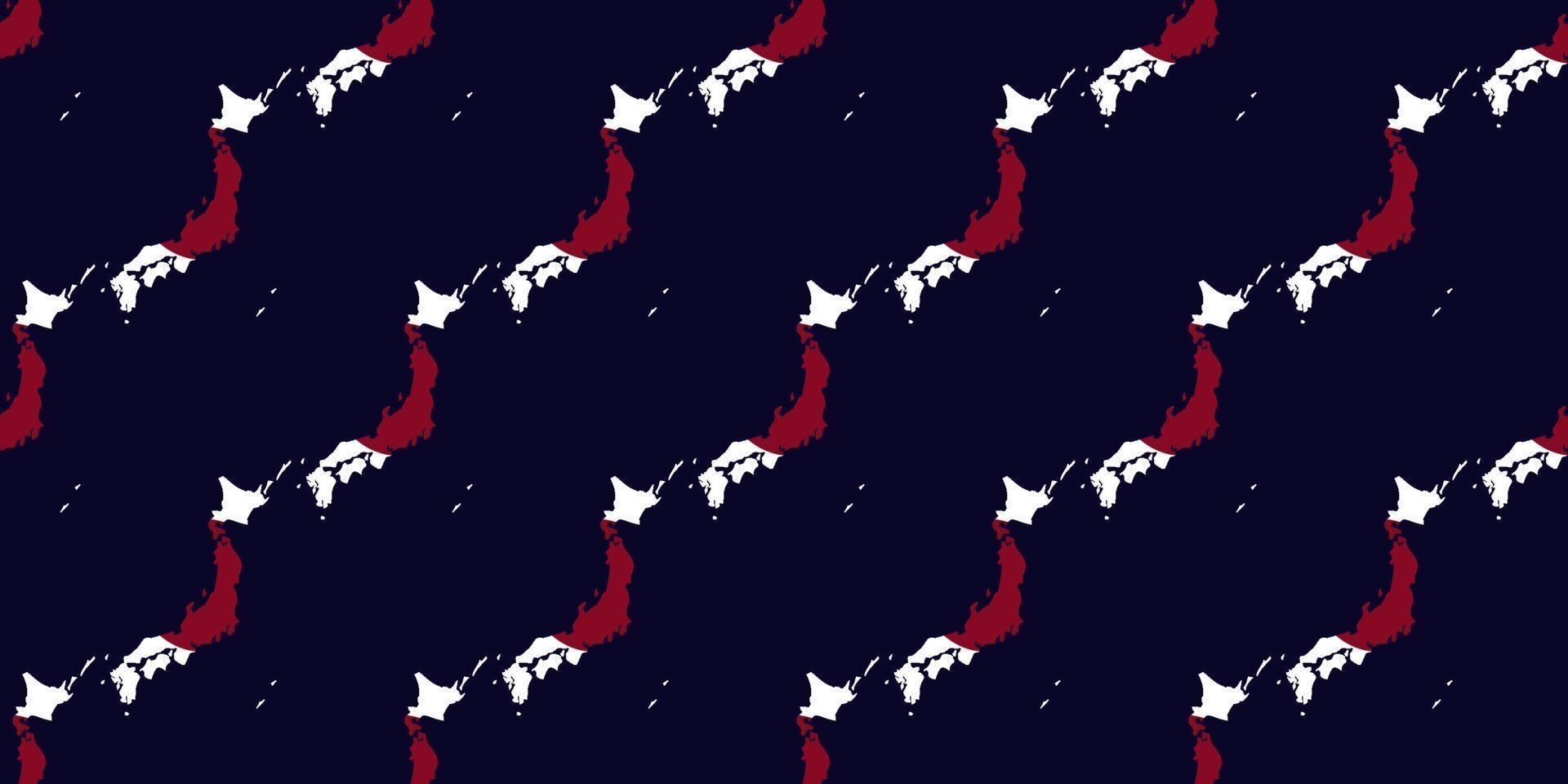 Seamless pattern of Map of japan with flag on dark blue background. vector