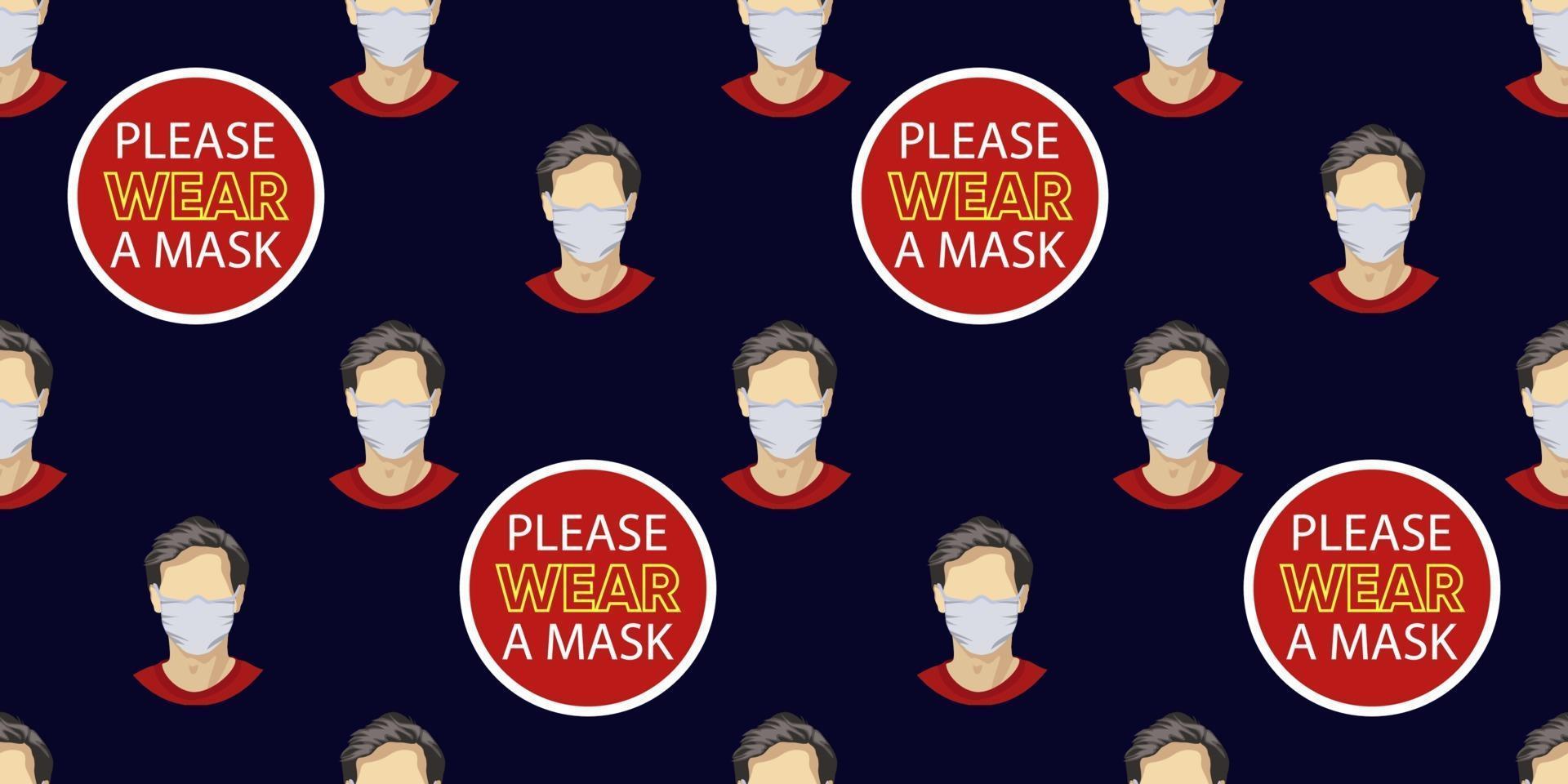 man wearing surgical mask and attention sign seamless pattern vector