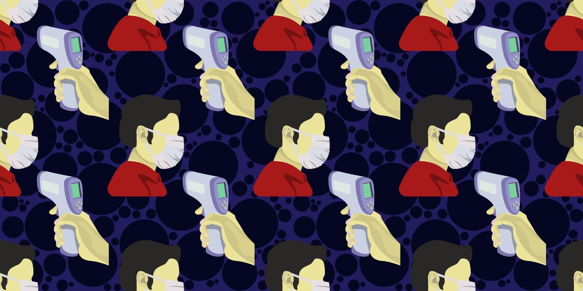 Seamless pattern of man wearing mask and human hand holding infrared vector