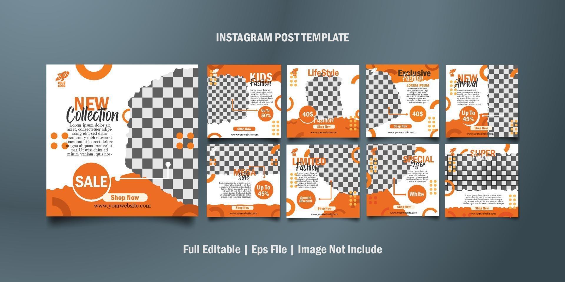 post template design with orange color theme set vector