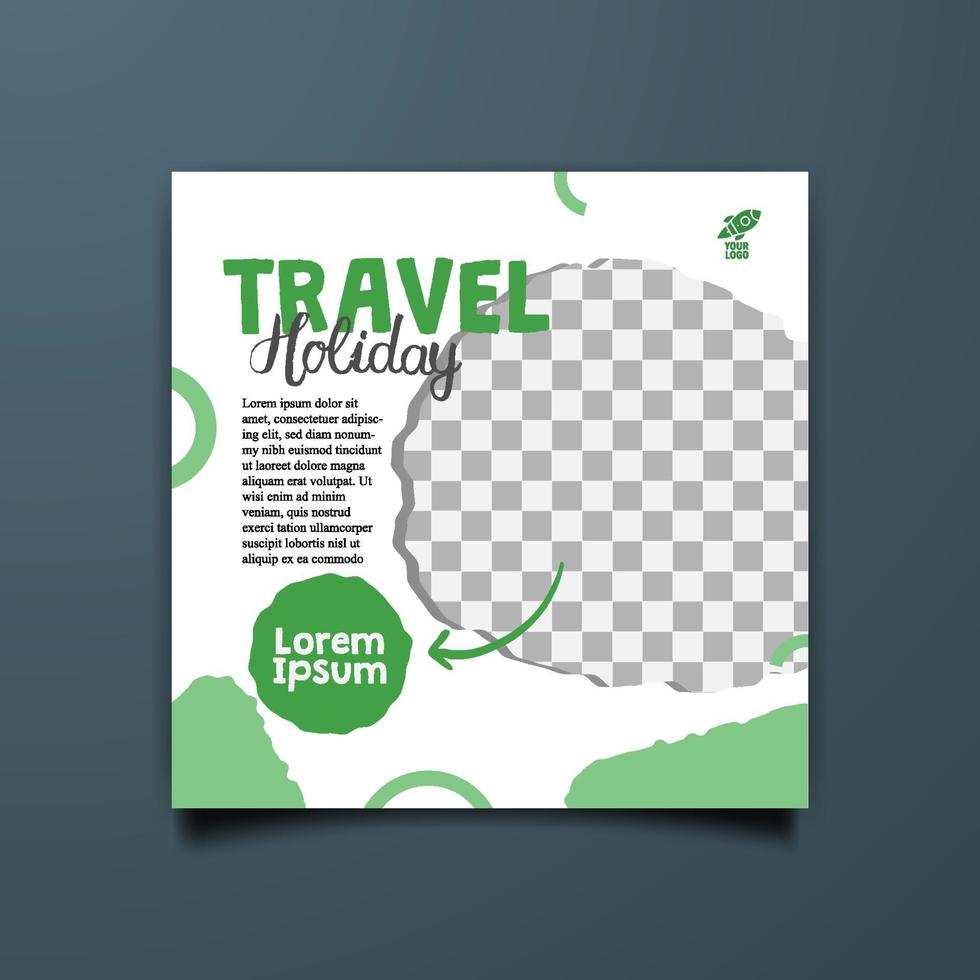 Diseño de plantilla de publicación temática verde para viajes. vector