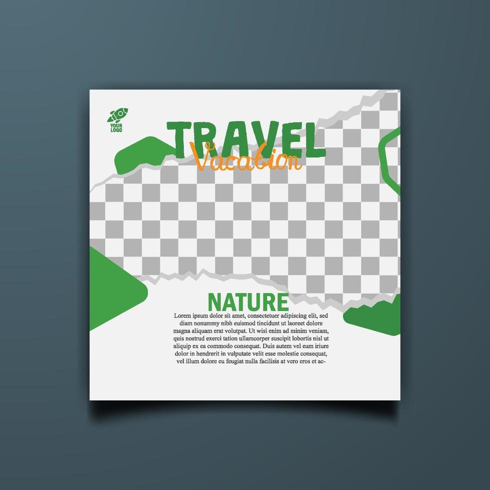 travel themed post template design in green vector