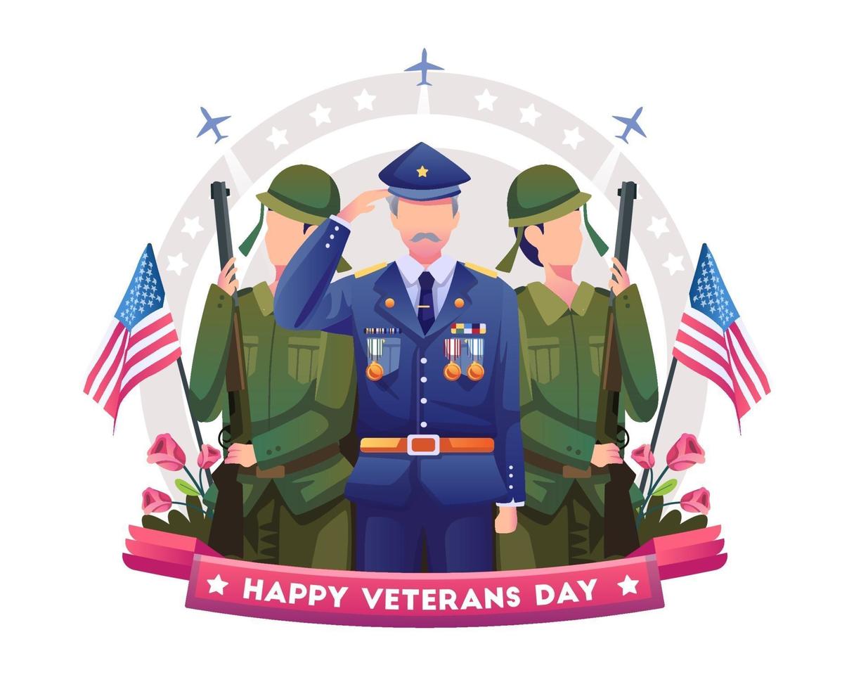 veteranos y soldados están celebrando el día de los veteranos ilustración vectorial vector