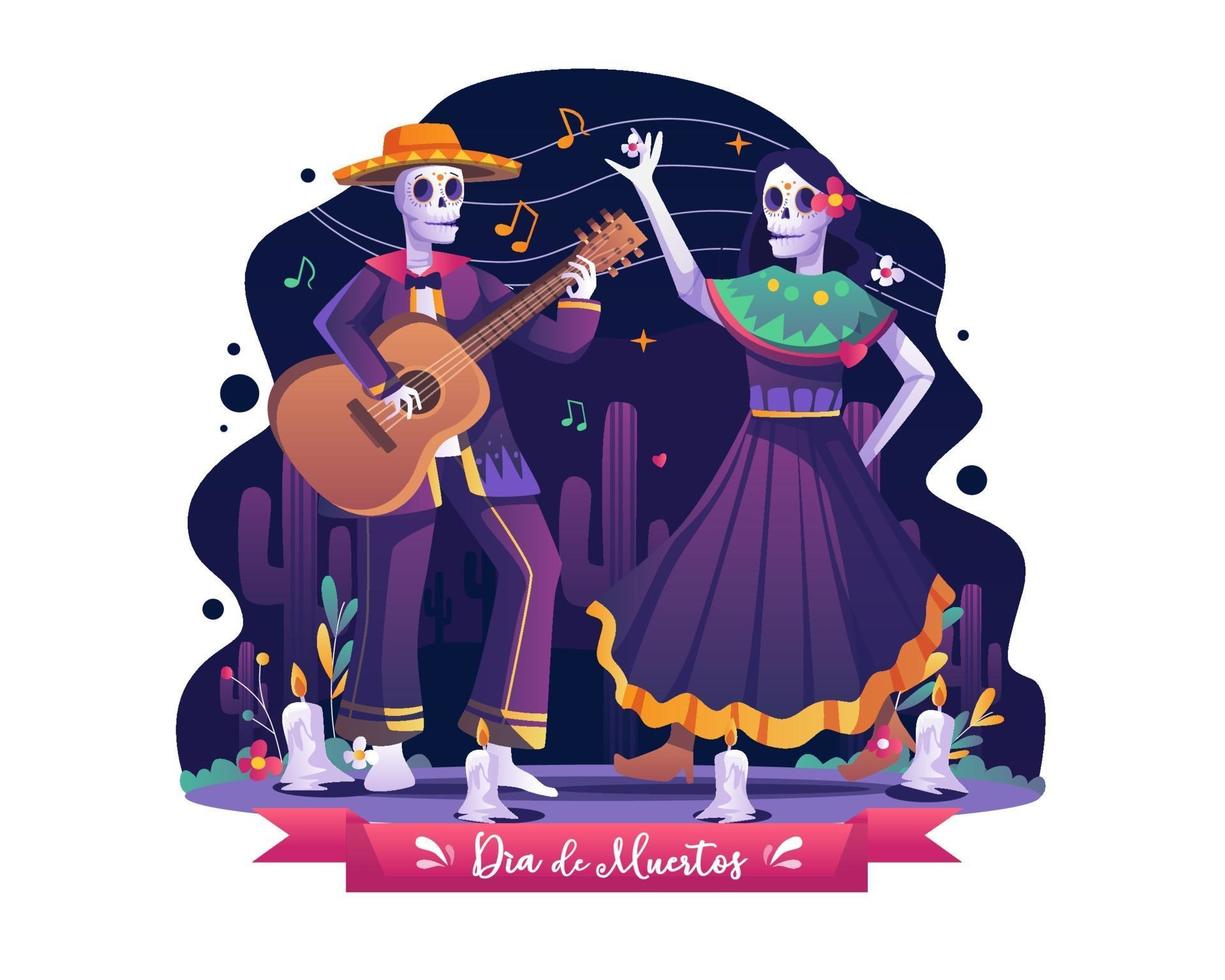 la pareja de cráneos celebra dia de los muertos ilustración vectorial vector