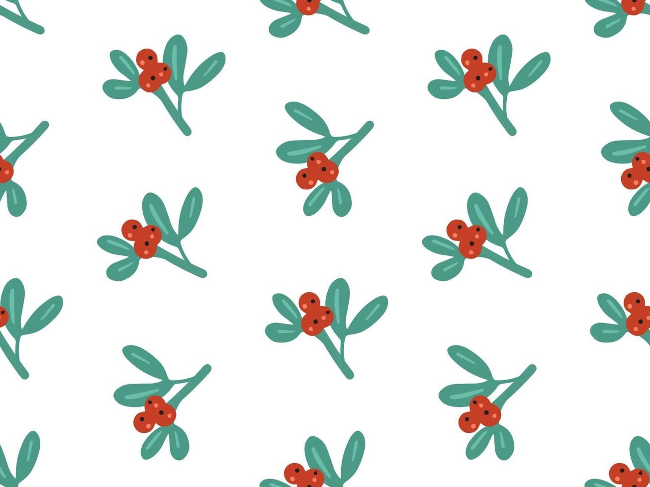 Christmas winter seamless pattern with mistletoe and holly berries vector