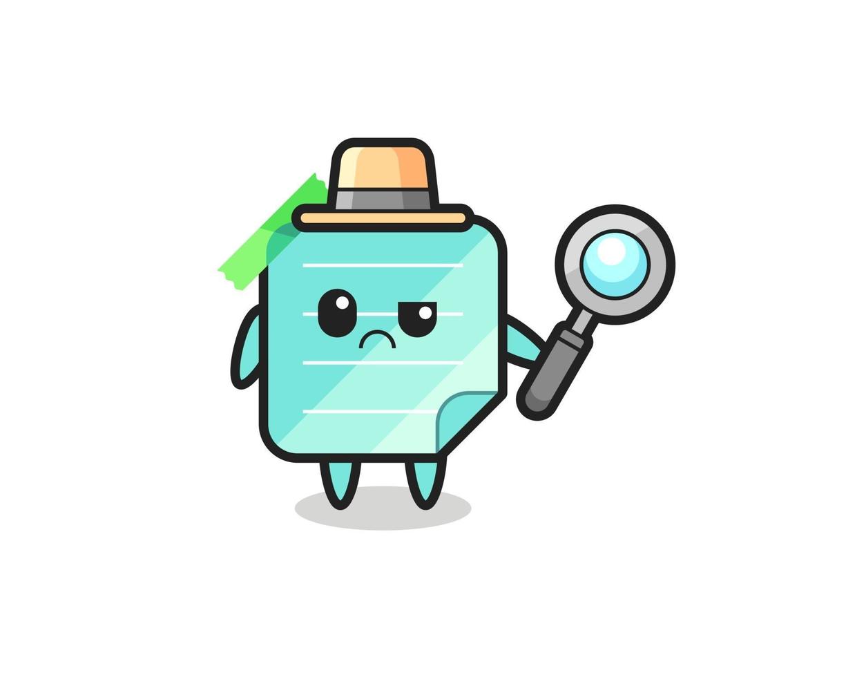 the mascot of cute blue sticky notes as a detective vector