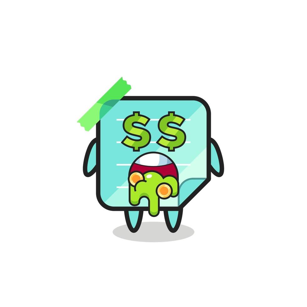 blue sticky notes character with an expression of crazy about money vector
