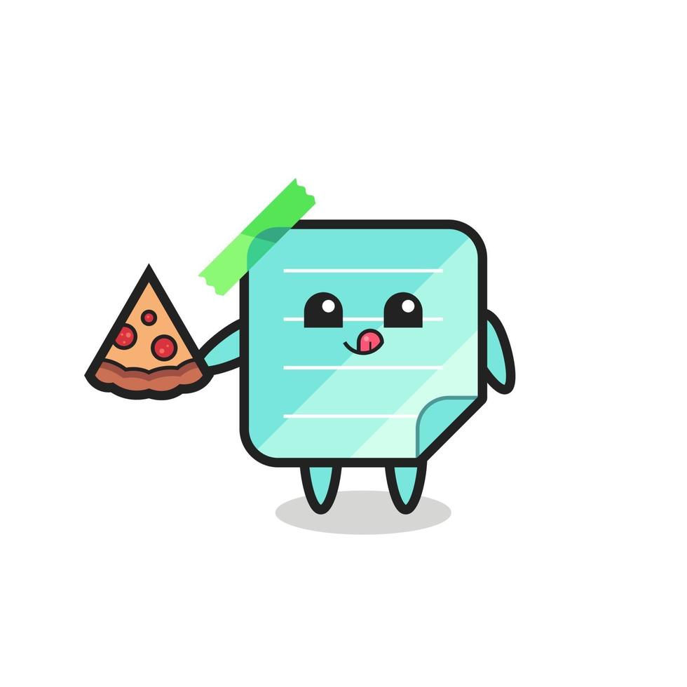 cute blue sticky notes cartoon eating pizza vector