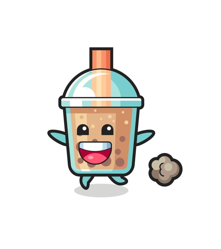 the happy bubble tea cartoon with running pose vector