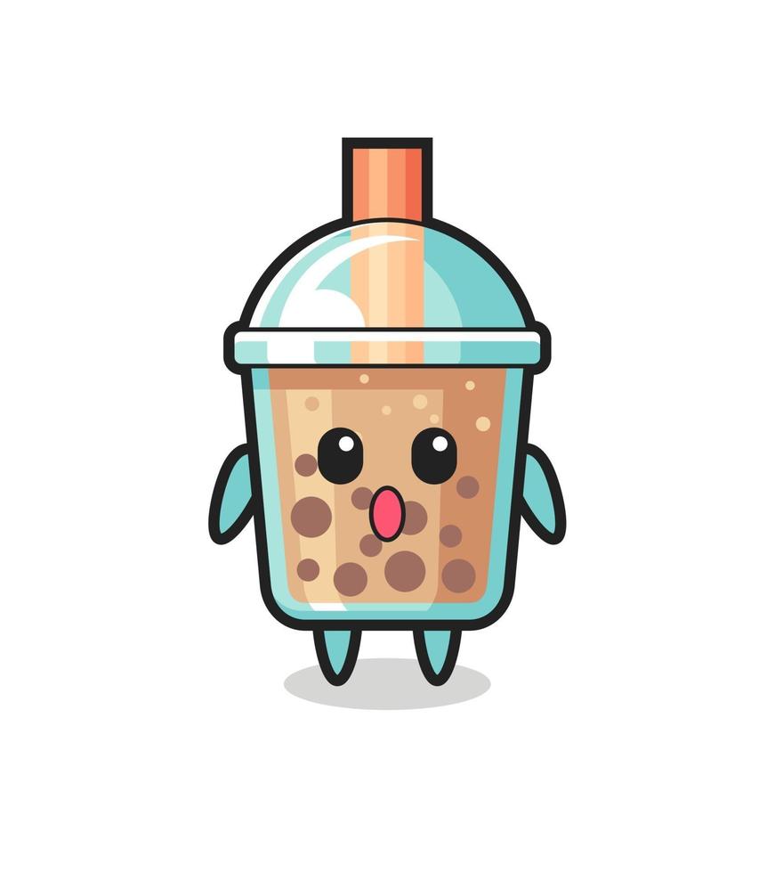 the amazed expression of the bubble tea cartoon vector