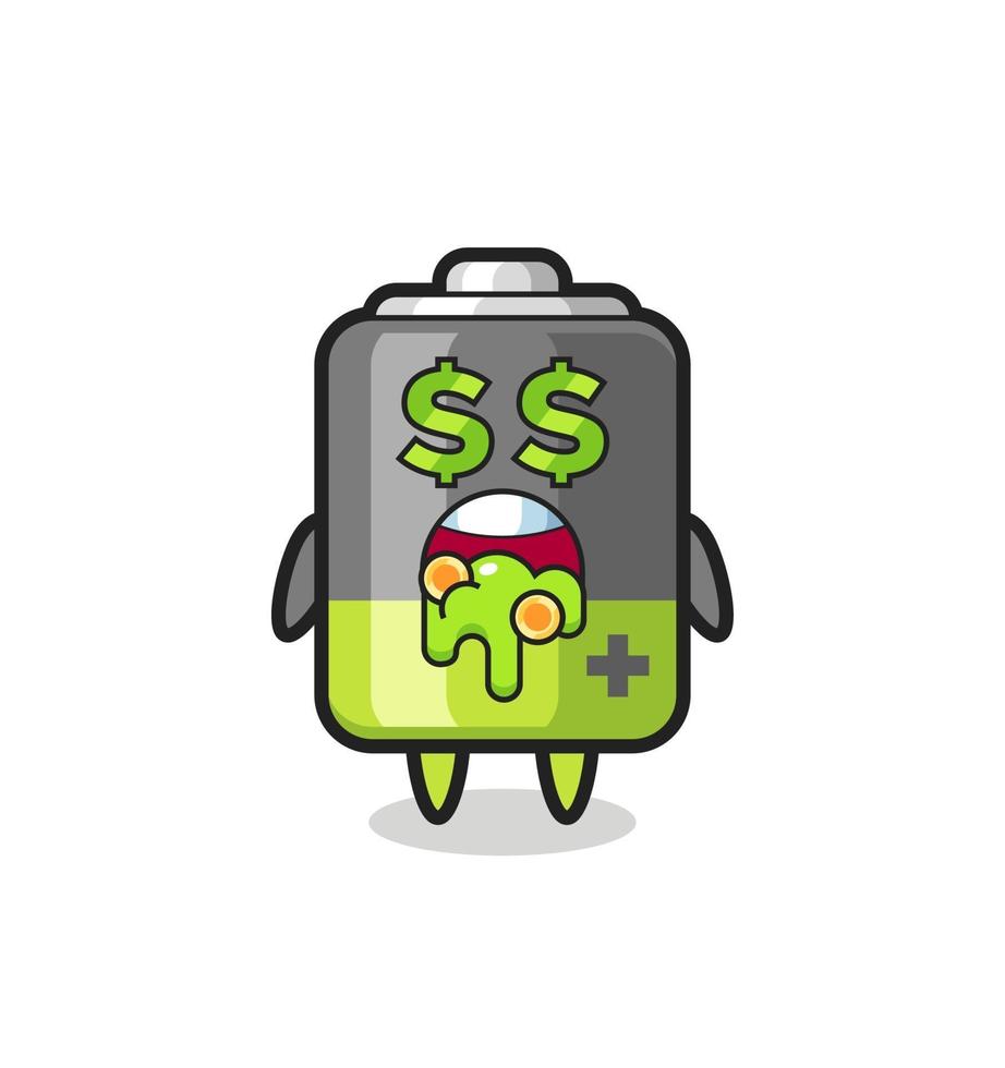 battery character with an expression of crazy about money vector