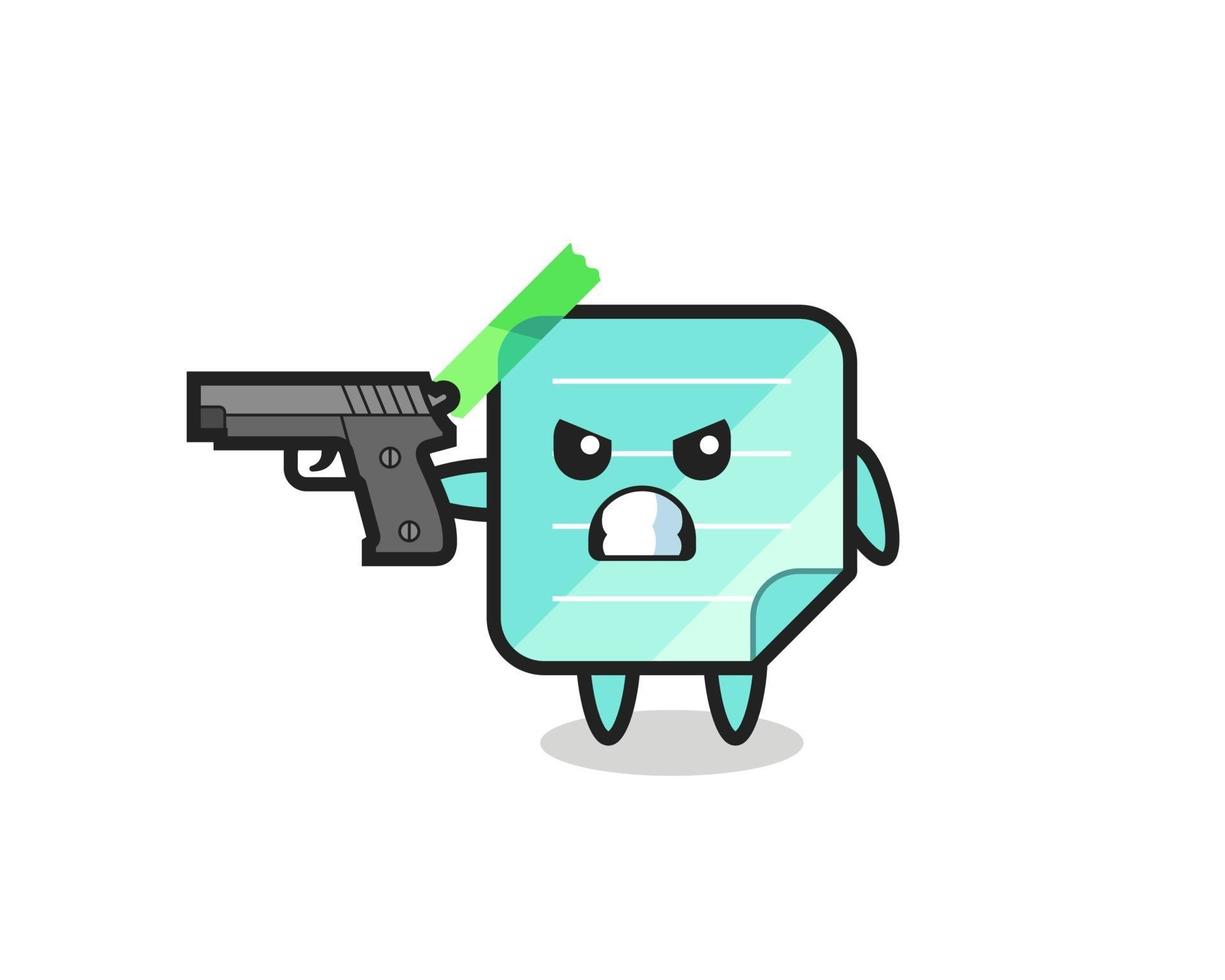 the cute blue sticky notes character shoot with a gun vector