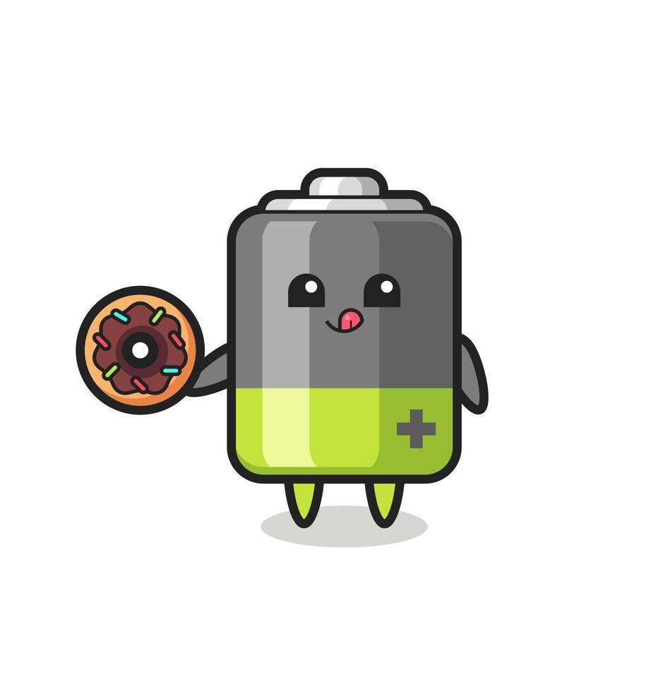 illustration of an battery character eating a doughnut vector