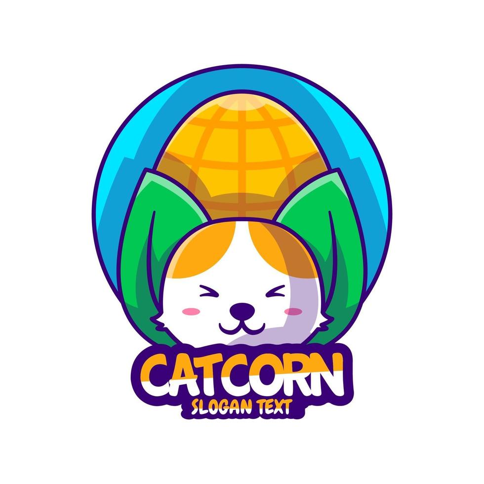 Ilustración de vector de maíz de gato de dibujos animados lindo logo