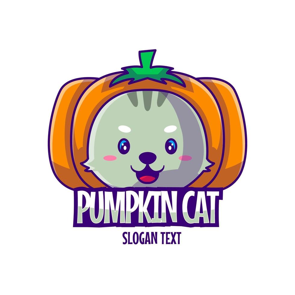 Cute Mascot Logo Cartoon Pumpkin Cat Vector Illustration