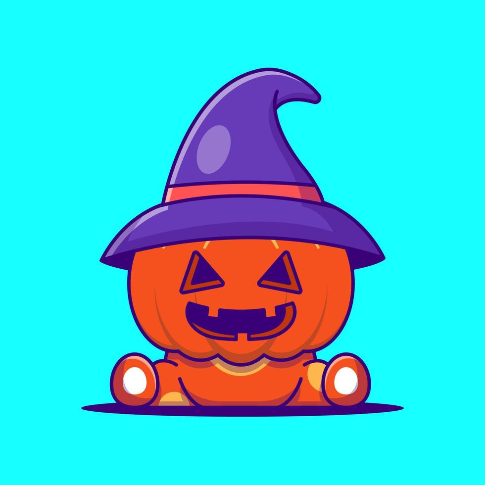 Cute Witch pumpkin halloween Cartoon Illustration vector