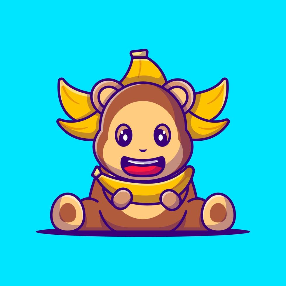 Cute Monkey wearing banana costume with Banana Cartoon Illustration vector