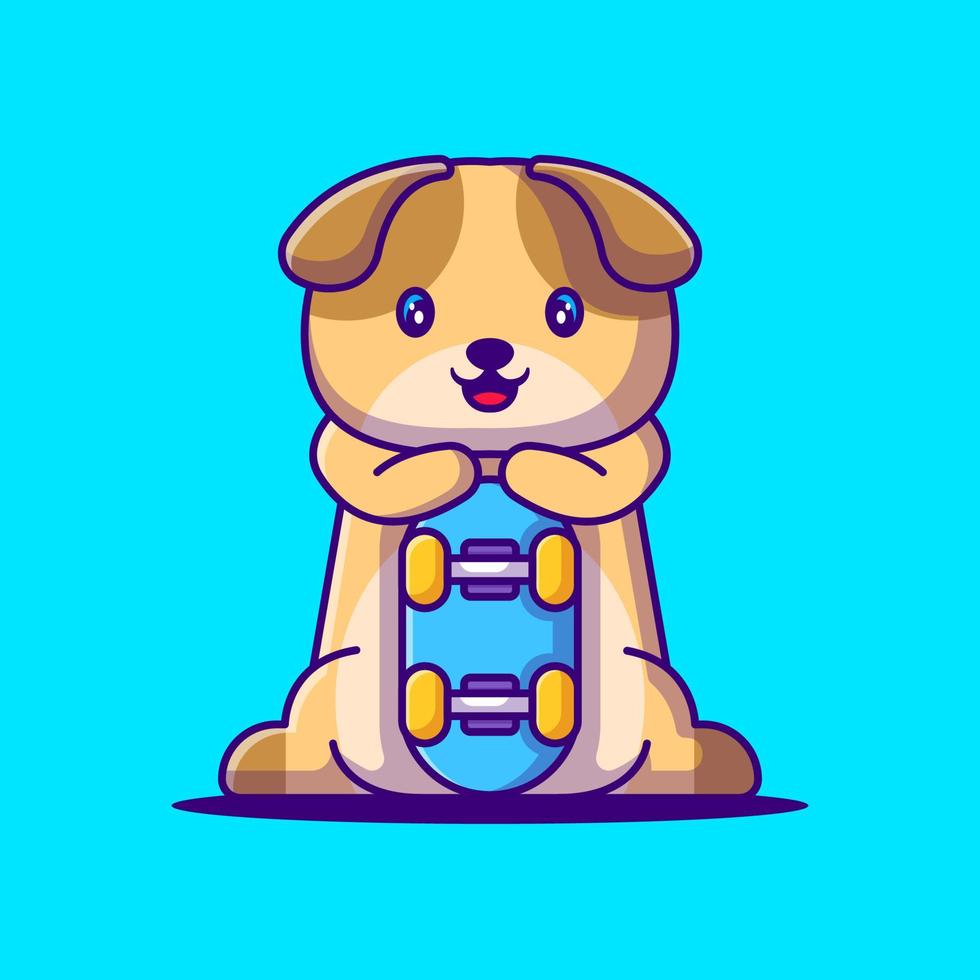 lindo perro sosteniendo patineta ilustración de dibujos animados vector