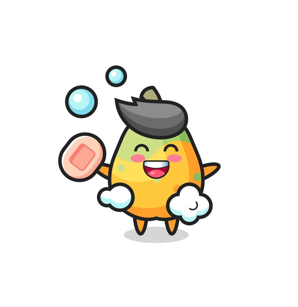 personaje de papaya se está bañando mientras sostiene jabón vector