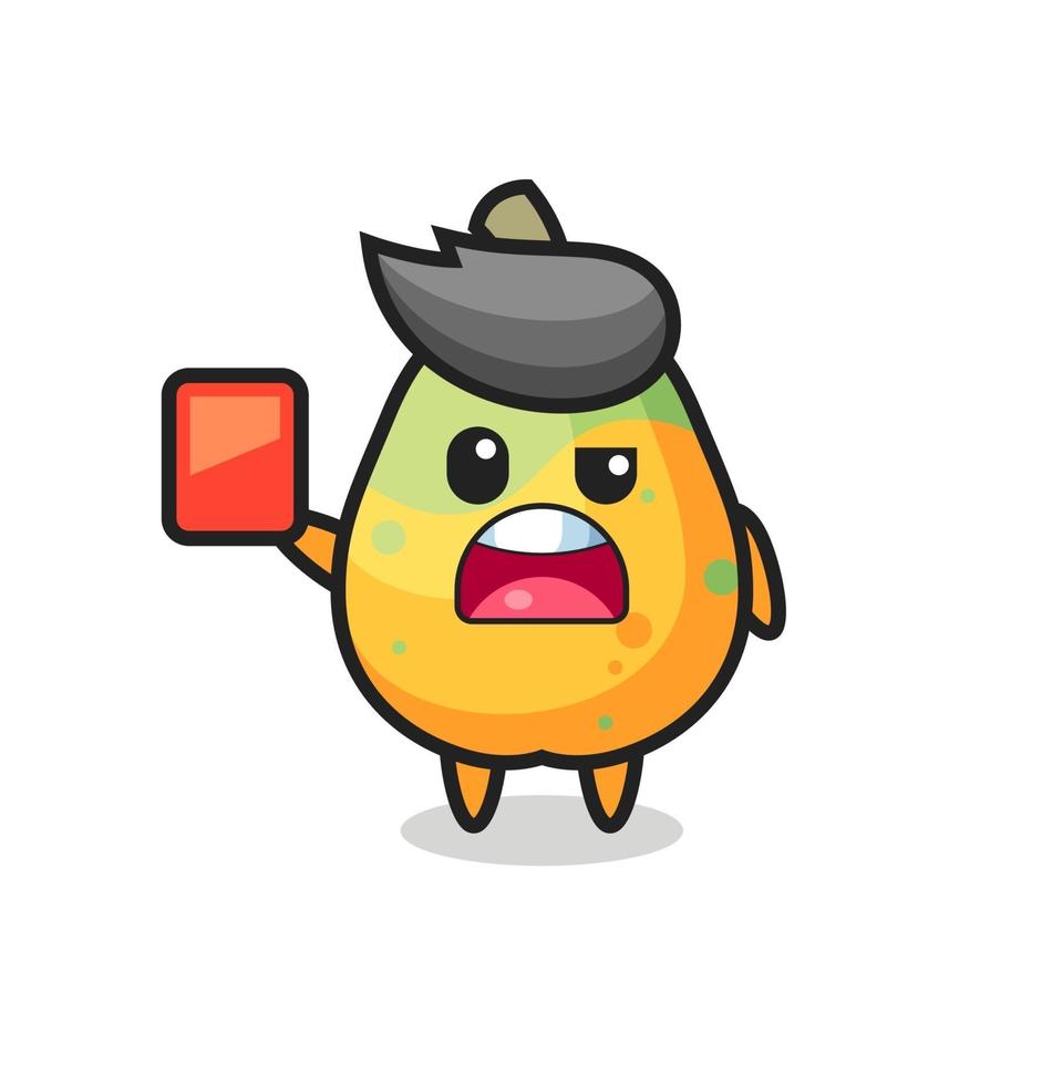 papaya cute mascot as referee giving a red card vector