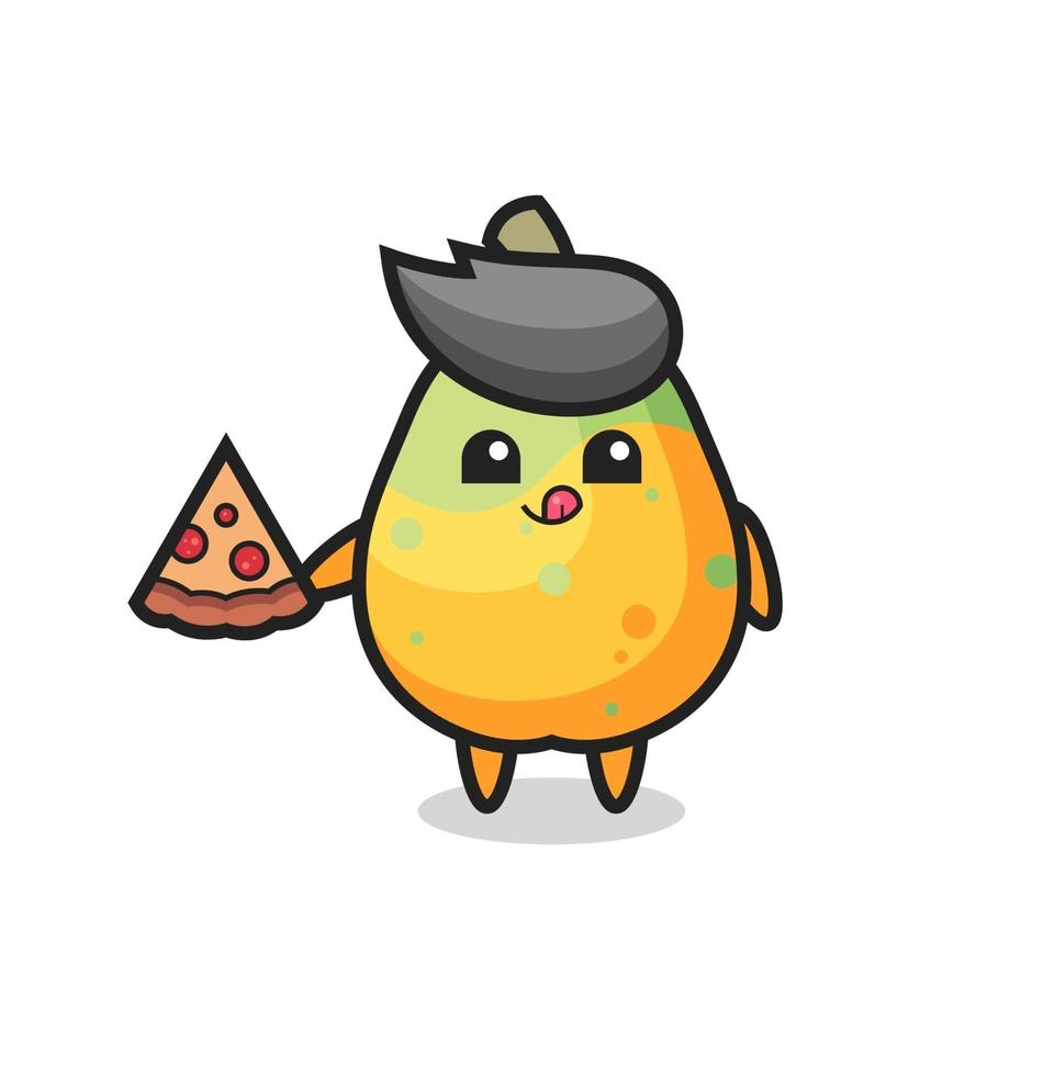 cute papaya cartoon eating pizza vector