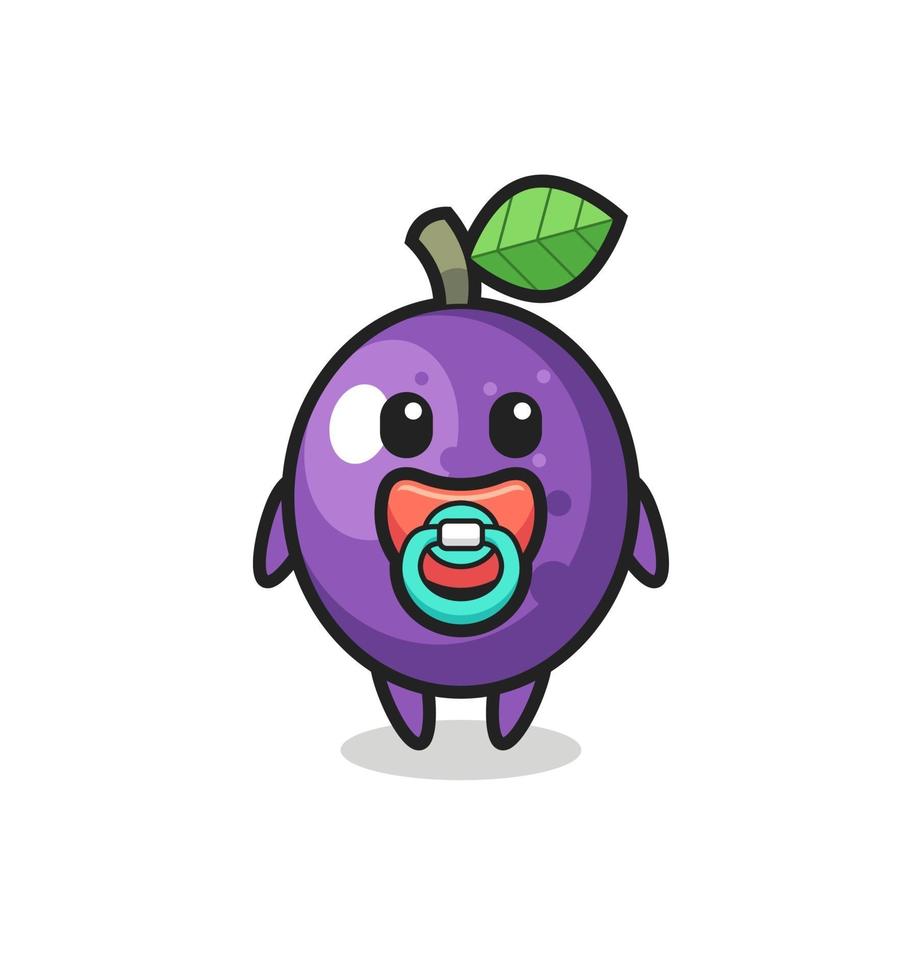 personaje de dibujos animados de fruta de la pasión bebé con chupete vector