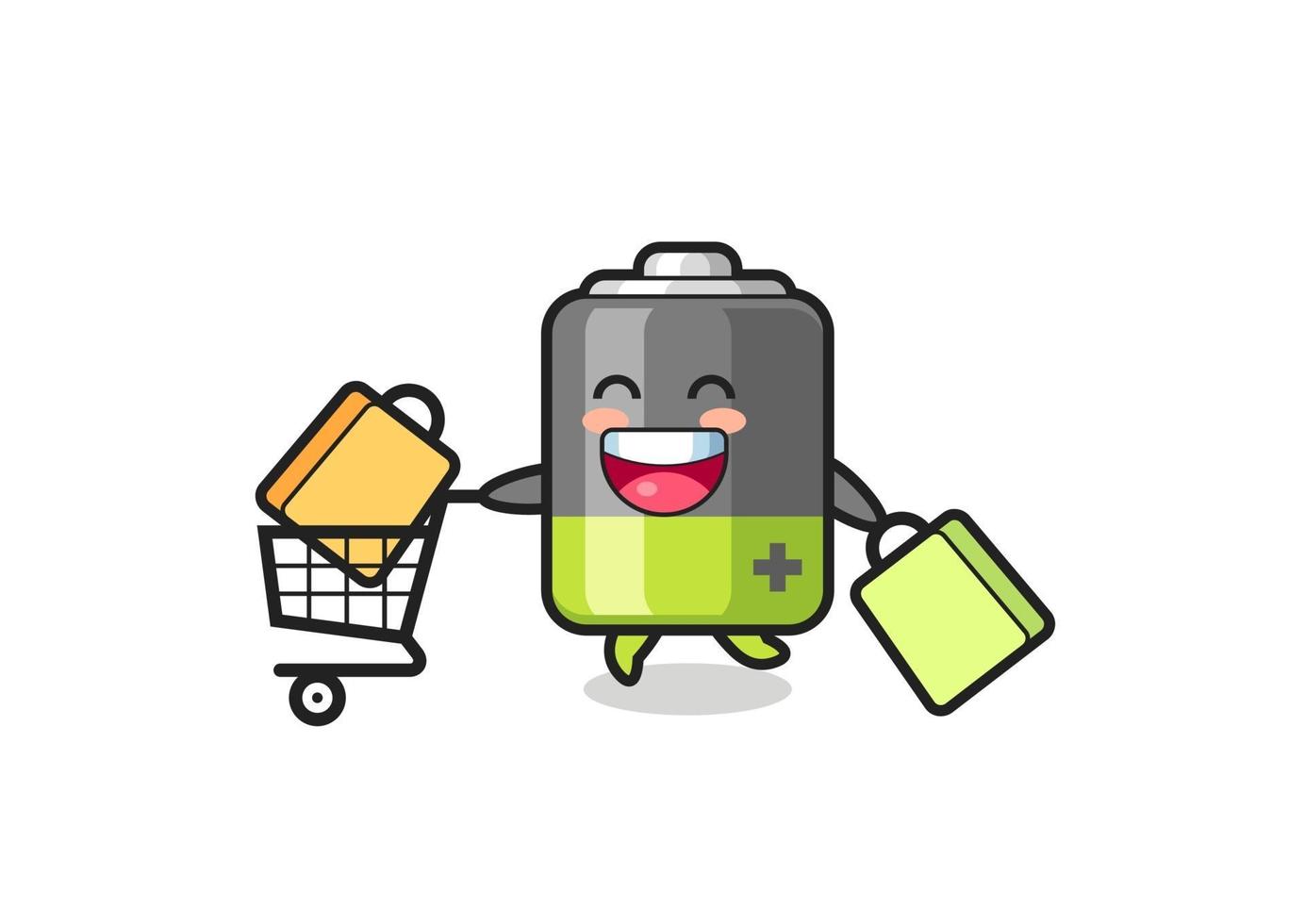 black Friday illustration with cute battery mascot vector