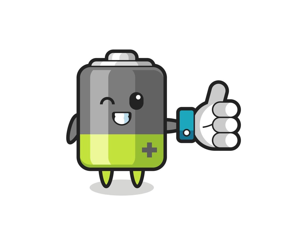 cute battery with social media thumbs up symbol vector