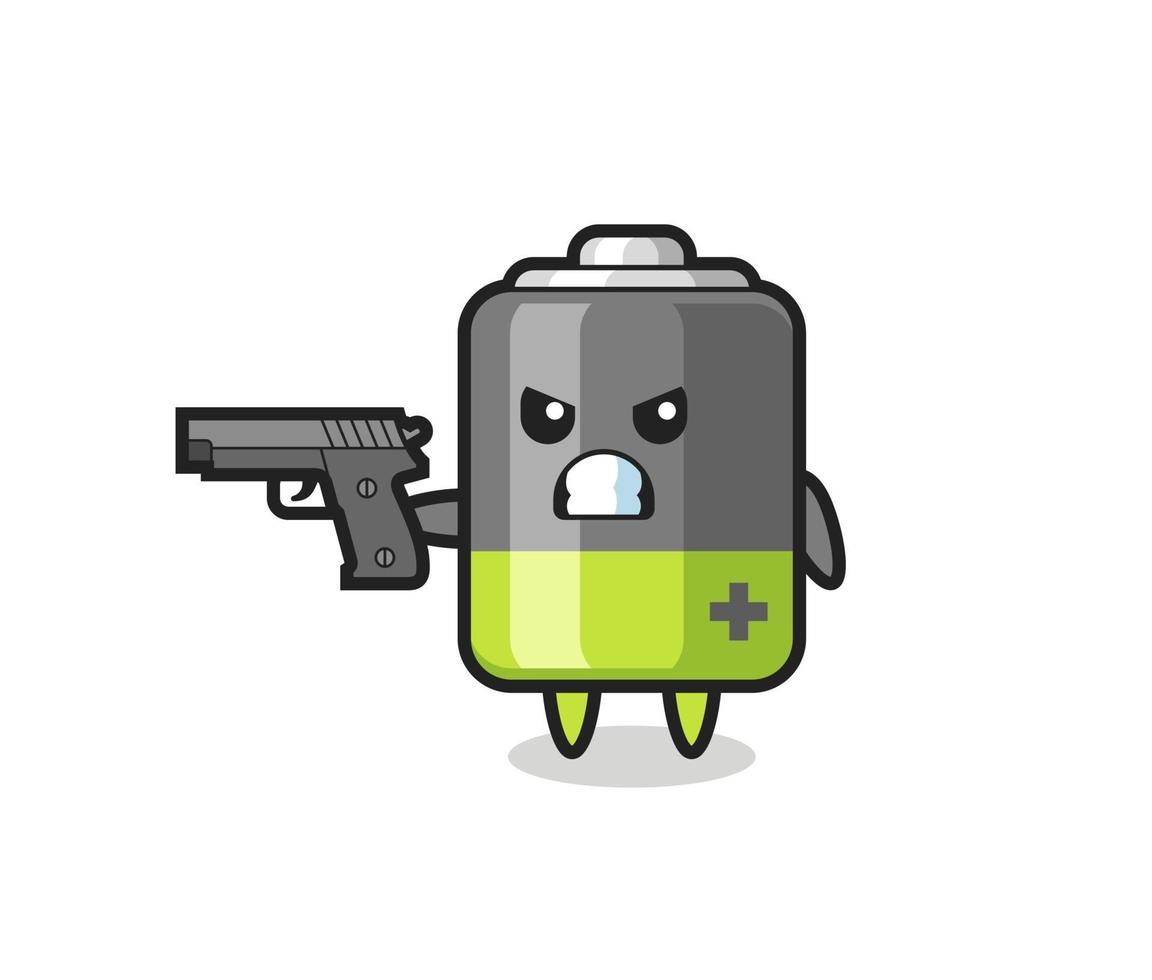 the cute battery character shoot with a gun vector