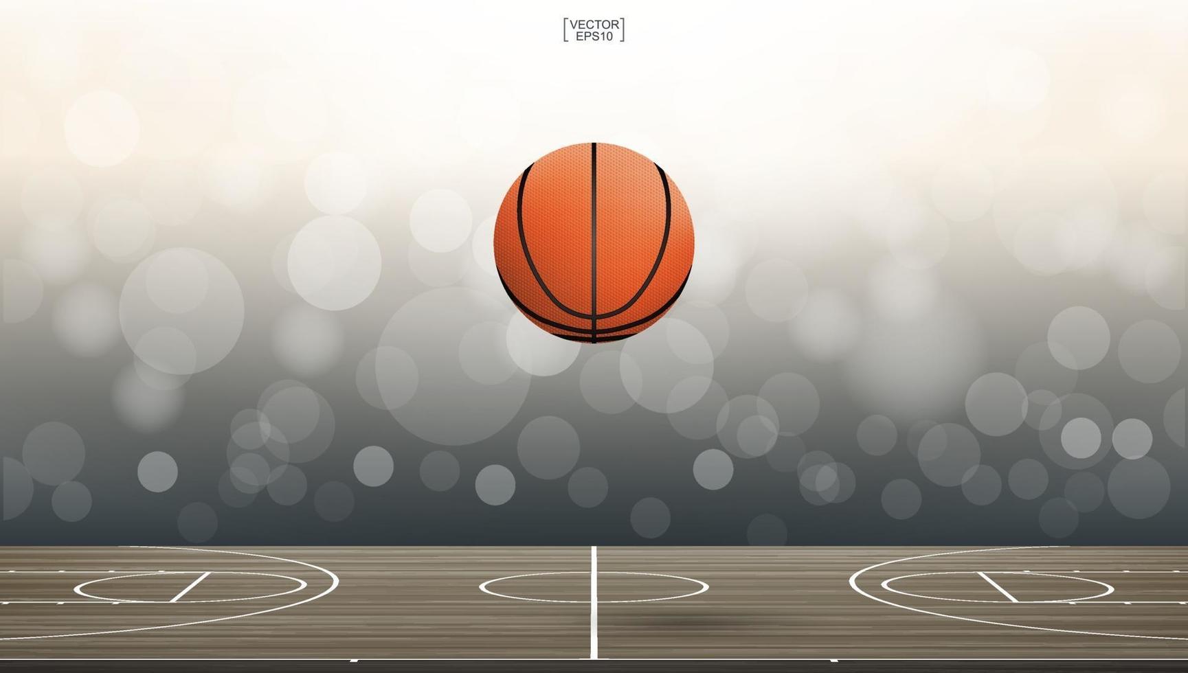 Basketball ball on basketball court with bokeh background. Vector. vector