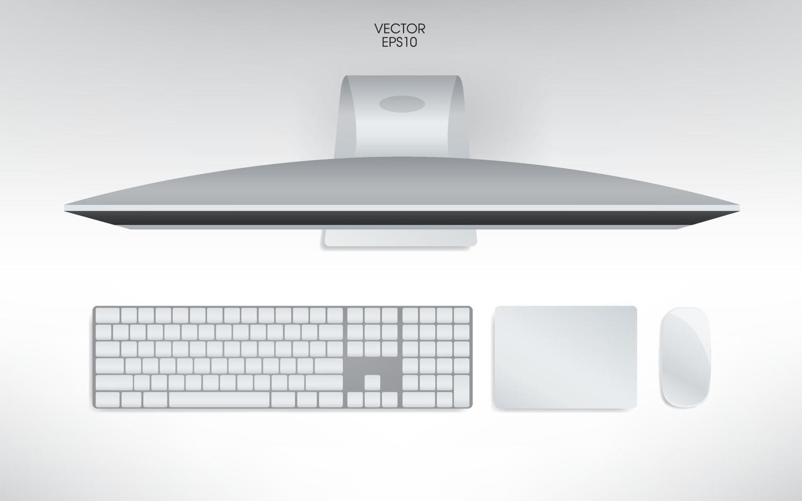 vista superior de la computadora, teclado, mouse y trackpad. vector. vector