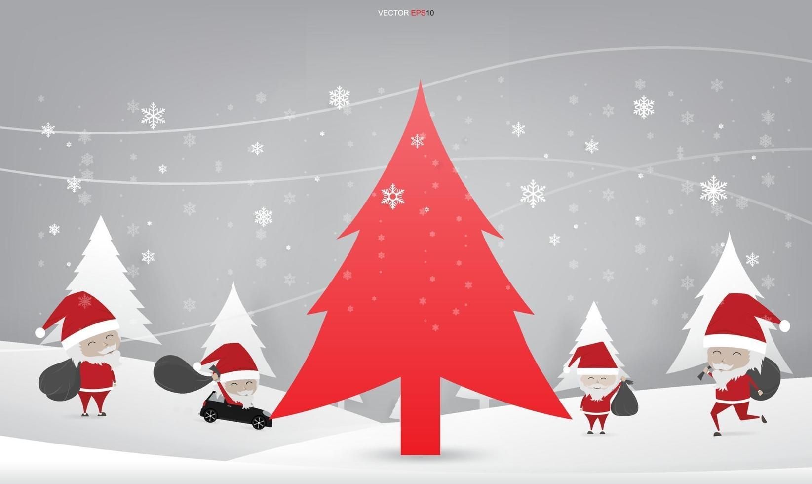 Christmas tree and Santa Claus in winter. Vector. vector