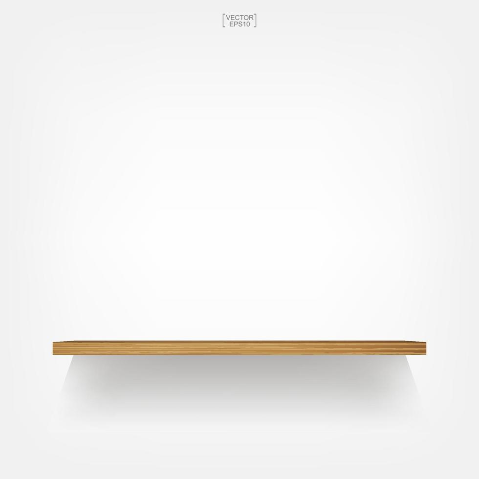 estante de madera vacío sobre fondo blanco con sombra suave. vector. vector