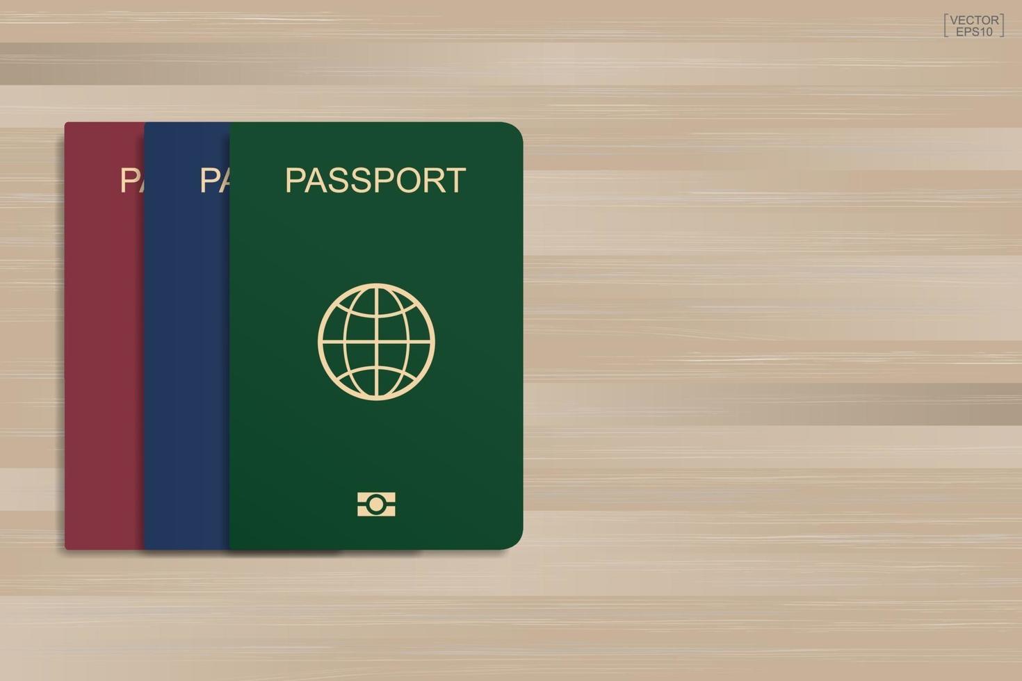 juego de pasaporte sobre fondo de madera. vector. vector