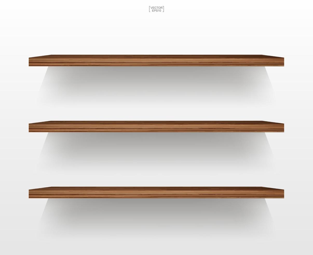 Empty wood shelf on white background with soft shadow. Vector. vector