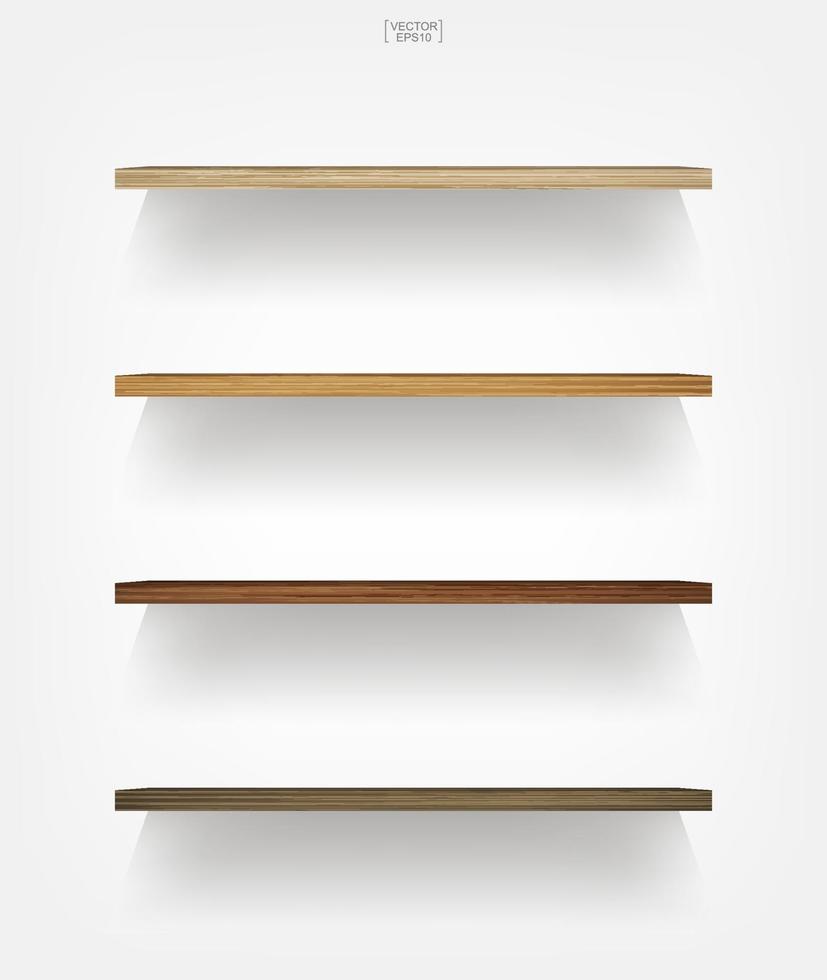 Empty wood shelf on white background with soft shadow. Vector. vector