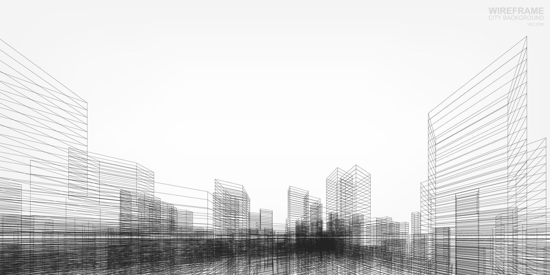 Wireframe city background. Perspective 3D building wireframe. Vector. vector