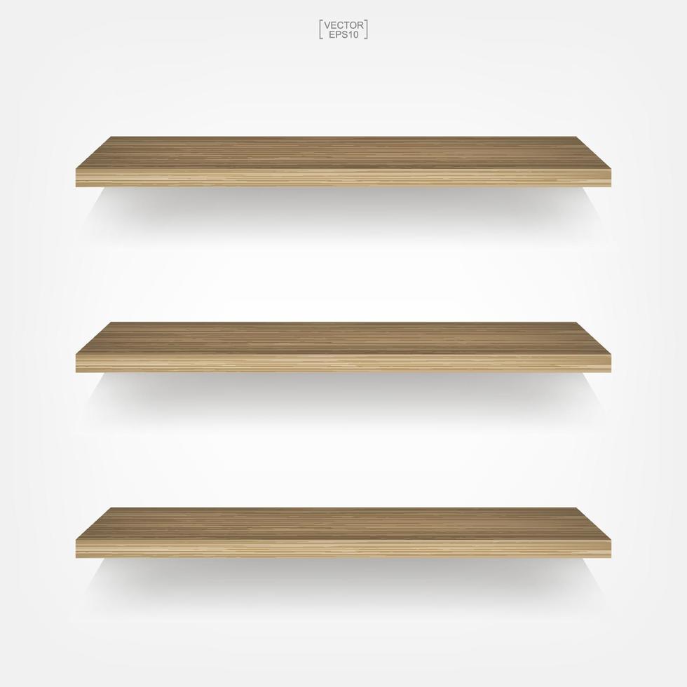 Empty wood shelf on white background with soft shadow. Vector. vector